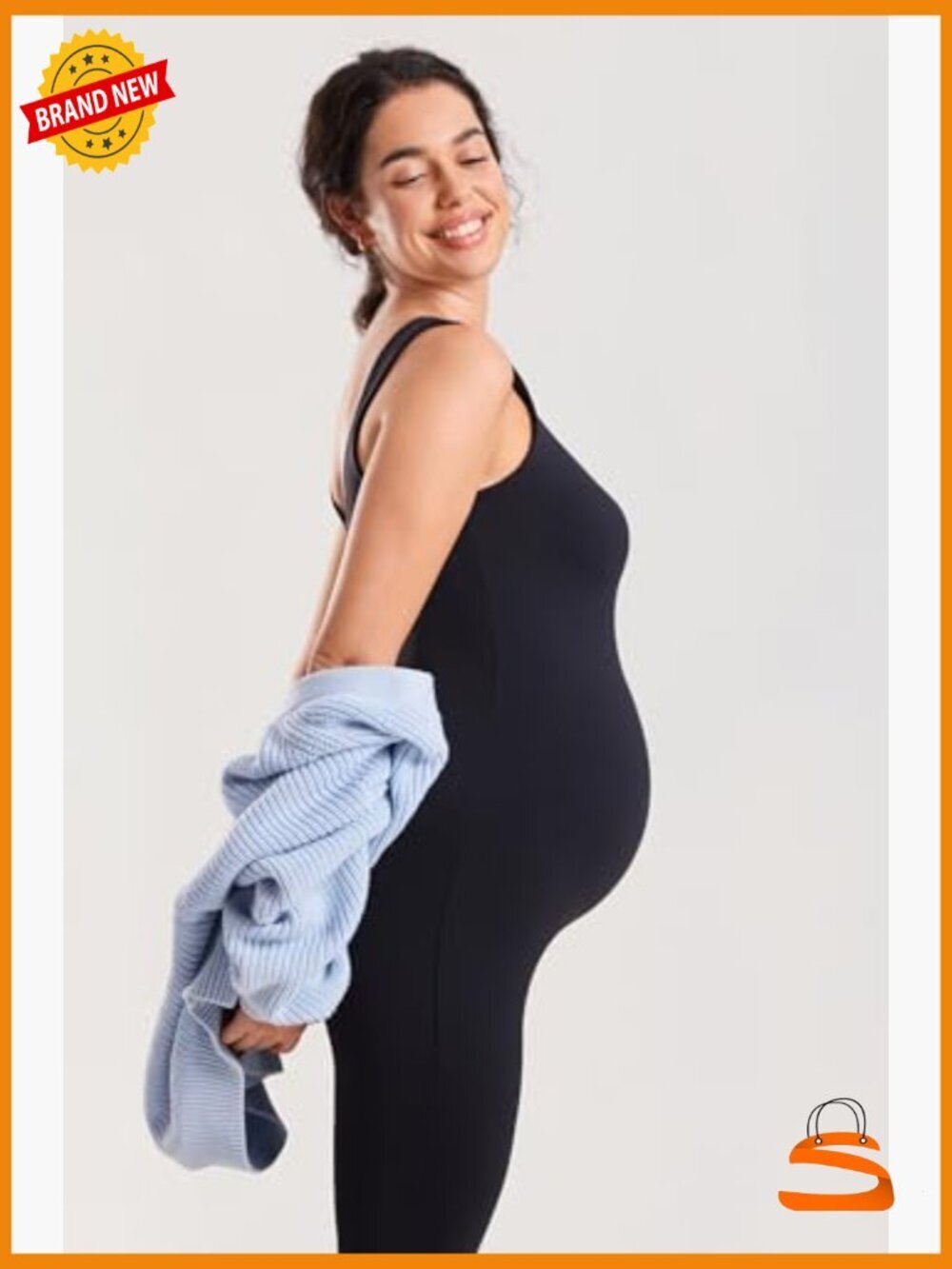 Maternity Jumpsuit Workout Romper Seamless Bodysuit Square Neck Tank - Picture 2 of 6